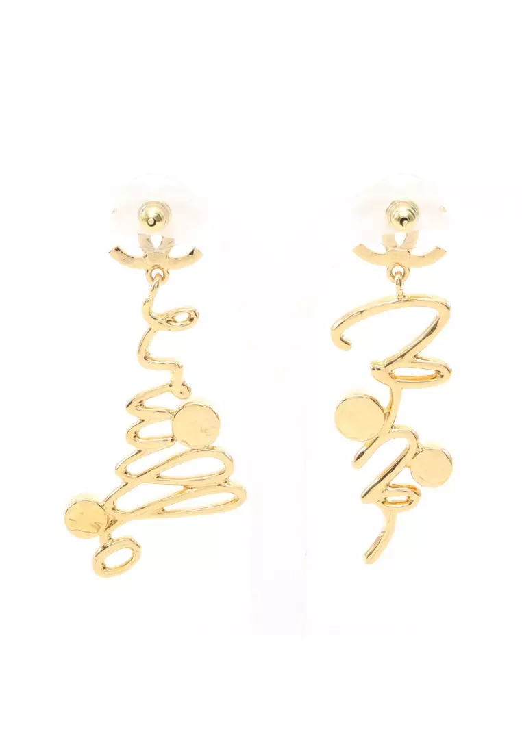 Pre-Loved Chanel coco mark logo earrings GP Rhinestone gold clear I24S