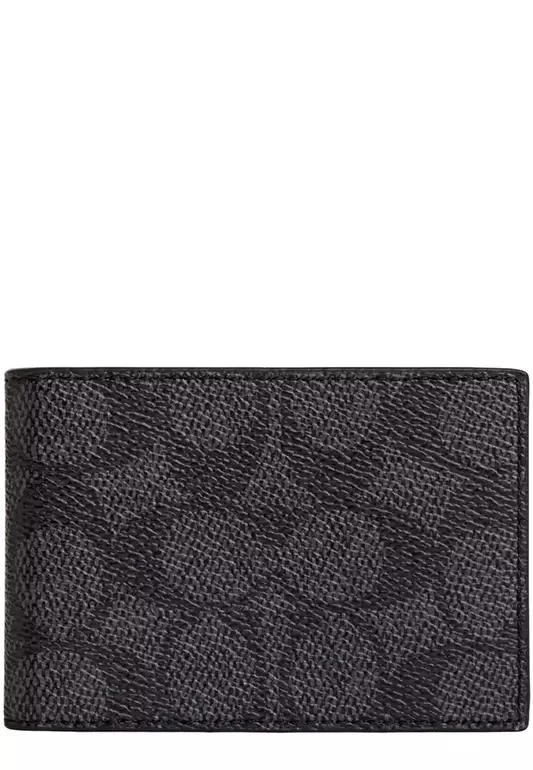 Compact Billfold Wallet In Signature Canvas - Charcoal/ Black CW368