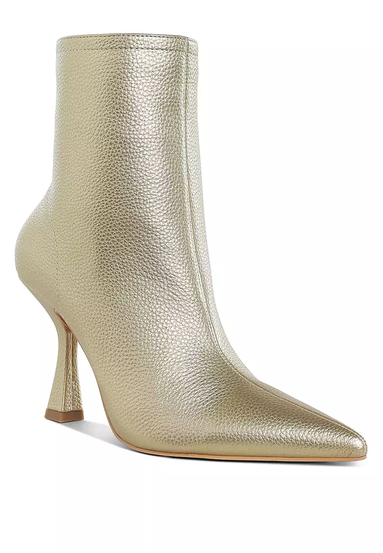 Metallic Pointed Toe Ankle Boots in Gold