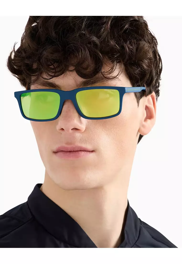 Men's Rectangle Frame Blue Injected Sunglasses - AX4157SU