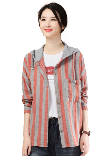 A-IN GIRLS grey and orange Fashion Striped Hooded Jacket 806C9AA6F6D3D5GS_1