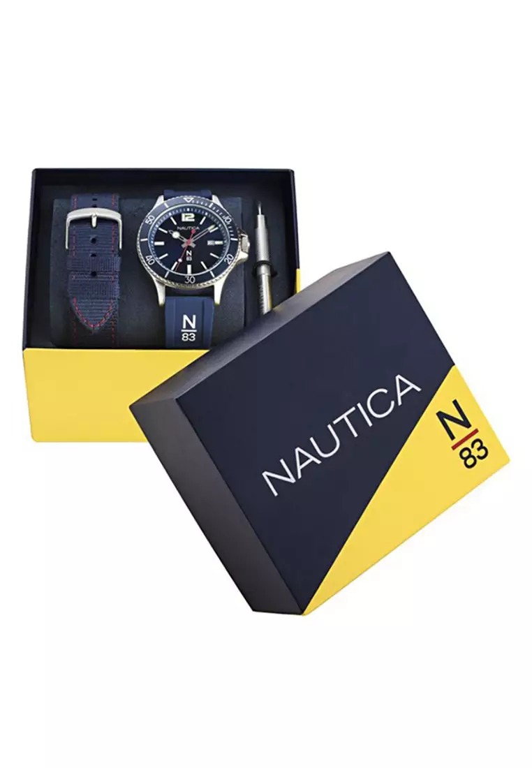Nautica - Jam Tangan Pria - Silver - Blue Rubber Strap - NAPABBF01