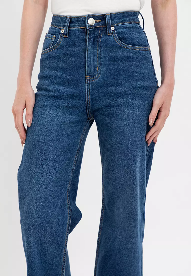Ladies Wide Leg Denim Jeans Medium Blue