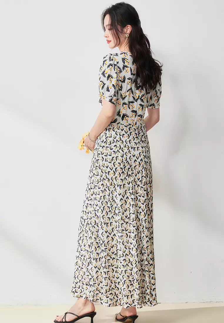 2025 French style puff sleeve waist dress CA25060366W