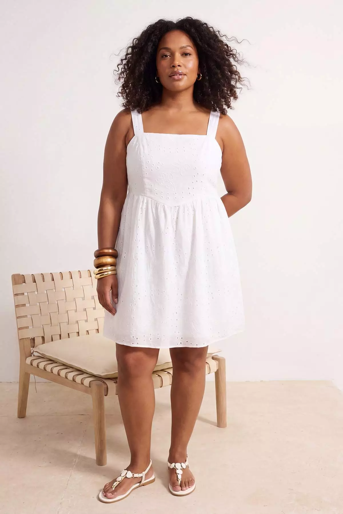White Woven Plus Size Dress Tbbss26Ah00064