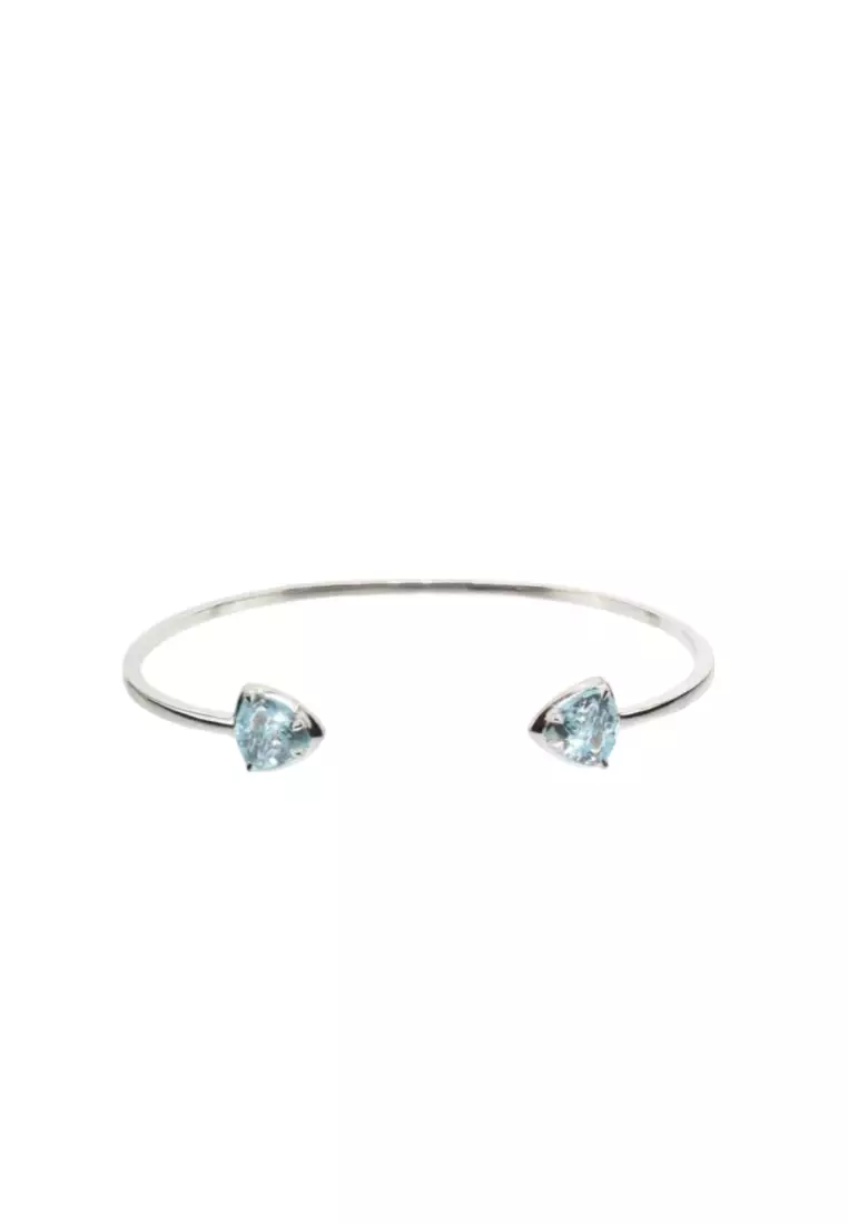925 Sterling Silver Scalloped Bangle with Austrian Element Crystal