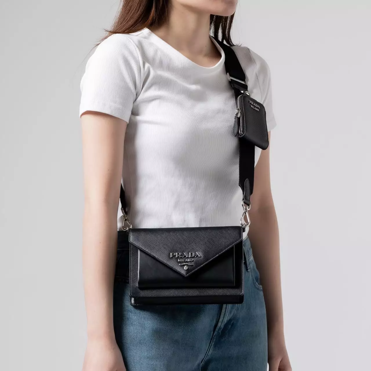 Prada Saffiano Leather Mini Envelope Bag In White