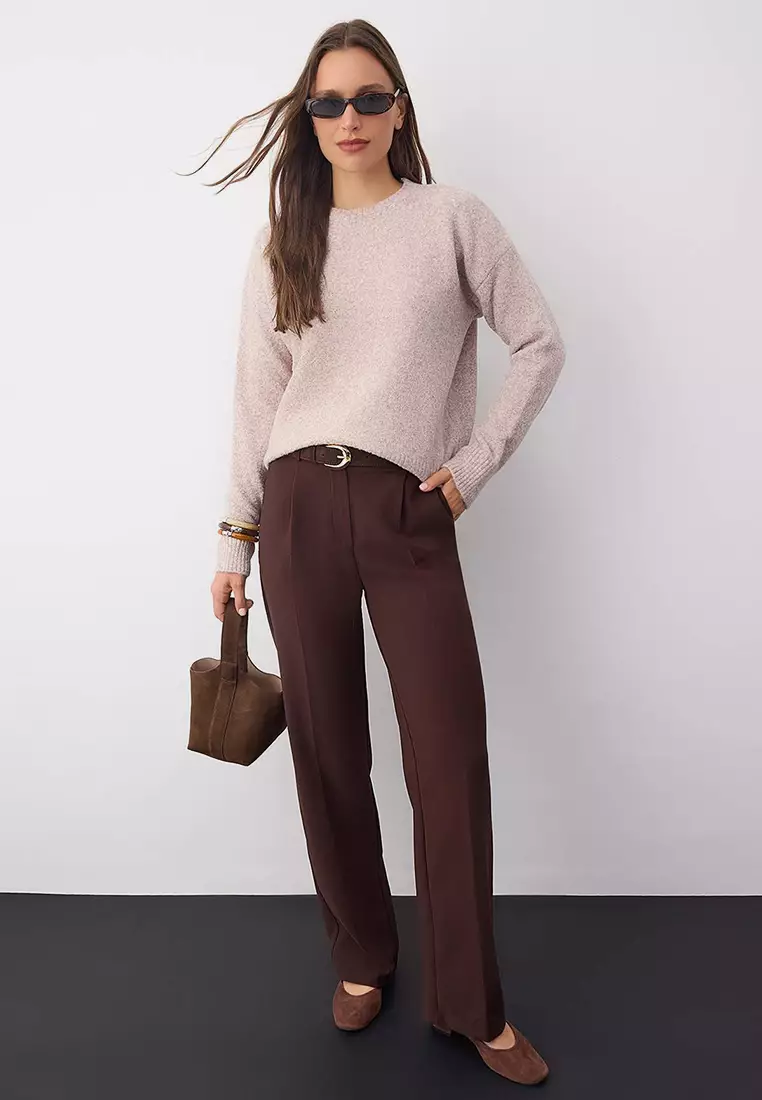 Wardrobe Essentials Mink Wool Blend Fuzzy Premium Yarn Loose Knit Sweater | Twoaw26Kz00125