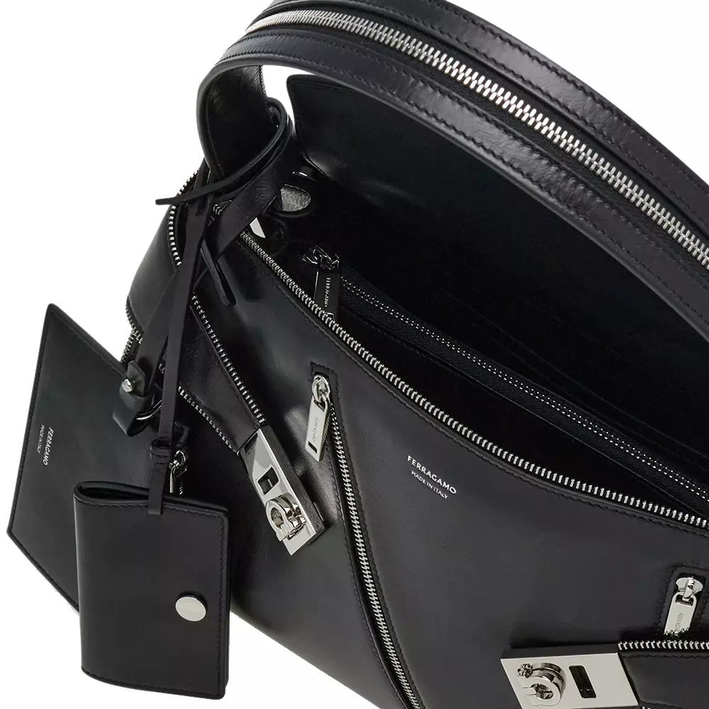 Hug Soft Medium Shoulder Bag Multi-Zip Black