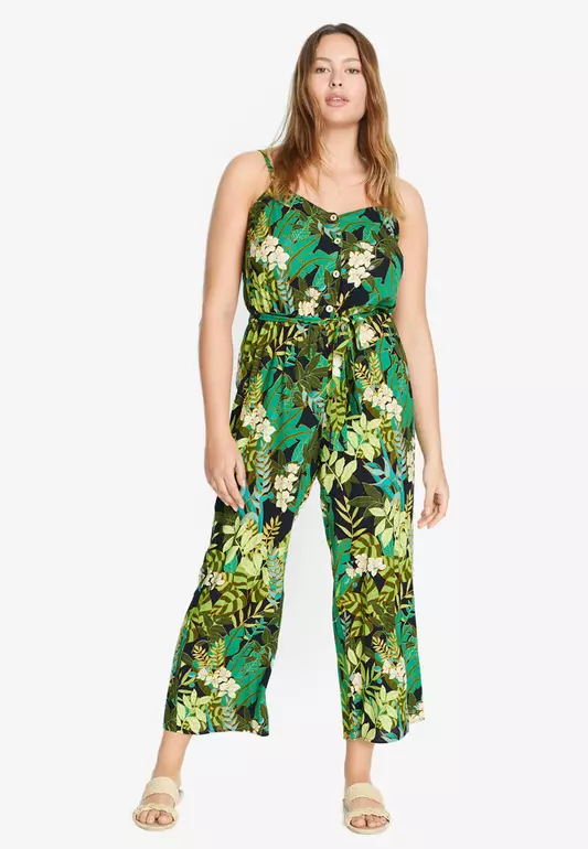 Plus Size Tropical Print Jumpsuit