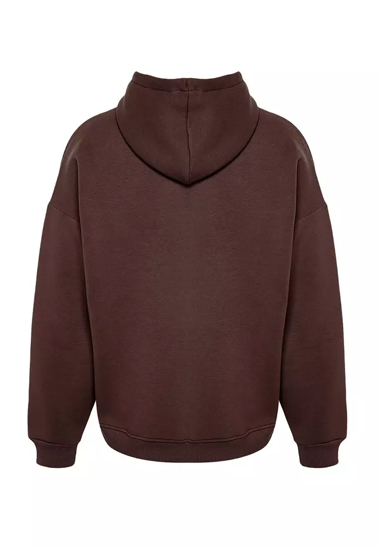 Dark Brown Oversize/Wide Cut Hooded Fleece Inside/Warm Sweatshirt TMNAW21SW2005