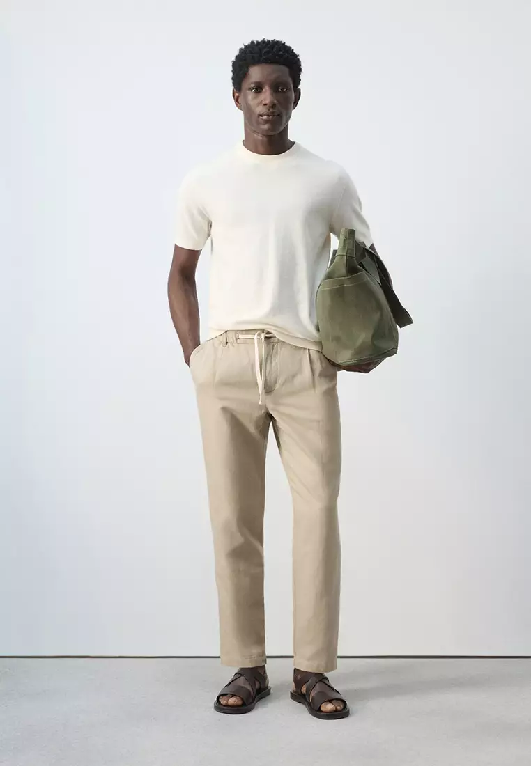 修身剪裁短款亞麻棉褲