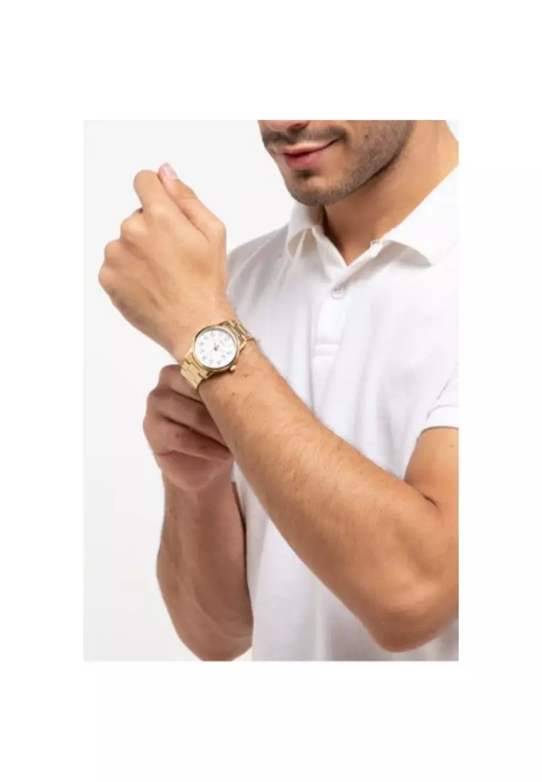Men's Analog Watch MTP-V002G-7B2 Stainless Steel Band Gold Watch