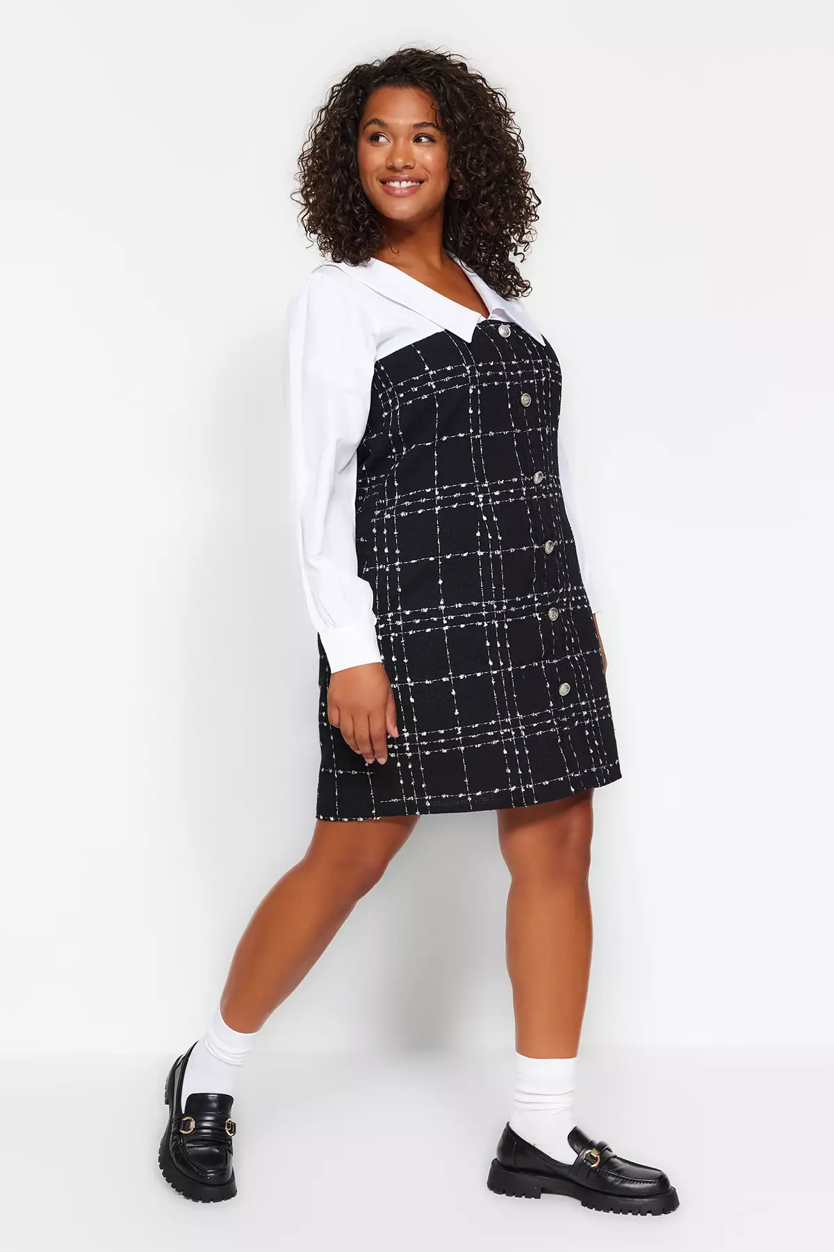 Plus Size Checked Tweed Dress