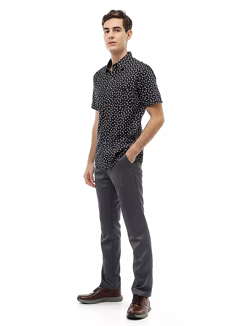 Dwan Atasan Kasual Kemeja Slim Fit Pria Lengan Pendek Simple Material Cotton ORIGINAL - Black