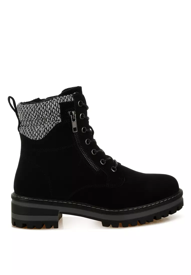 Discount on London Rag  shoes - SKU: Knitted Collar Zip-Up Hiker Boots in Black