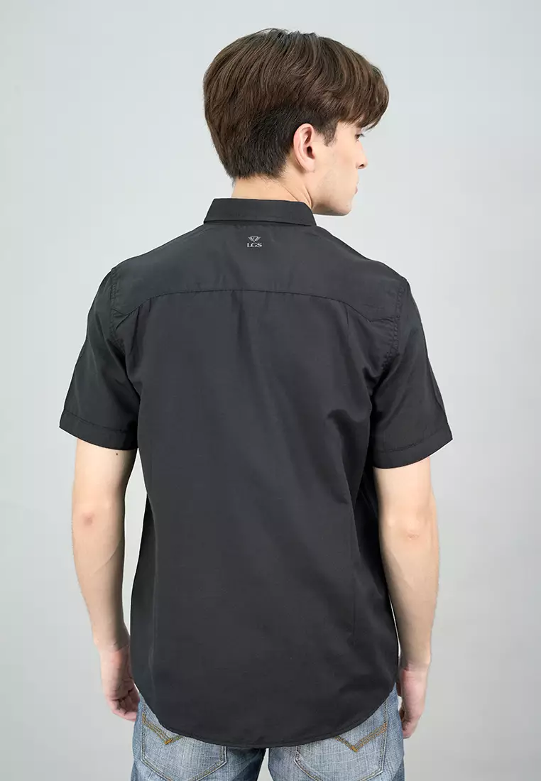 LGS - Slim Fit - Kemeja Casual Pria - Lengan Pendek - Hitam - Motif Polos - JSH.391.S1187F.946.C