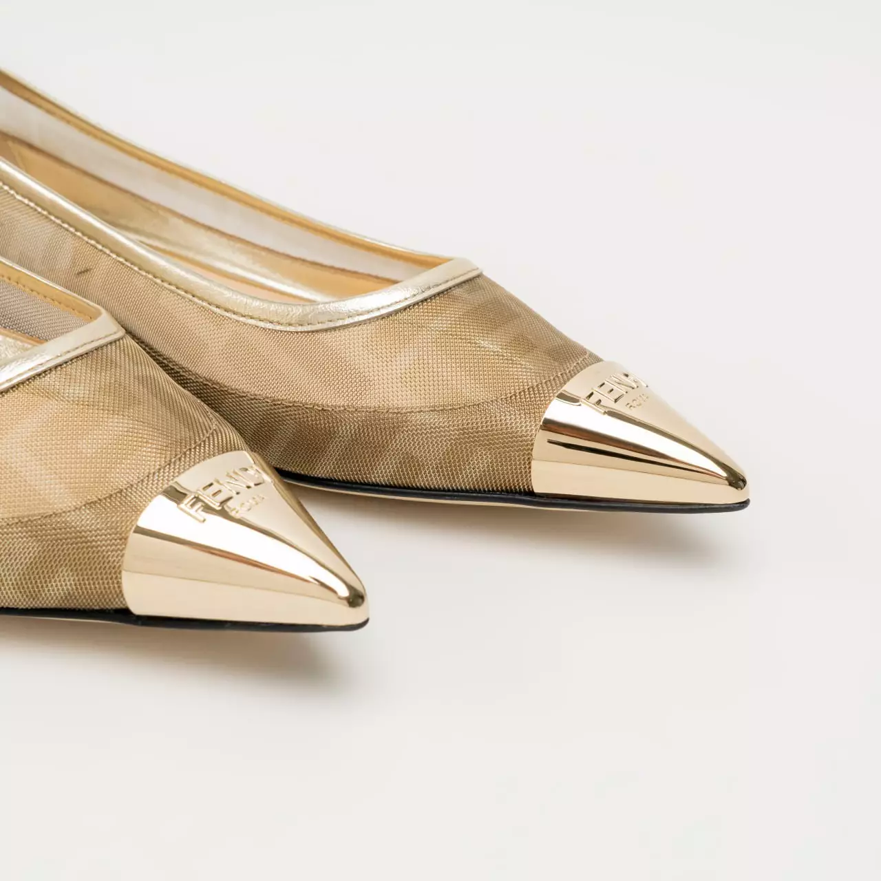 Colibrì FF Mesh Ballet Flats Leather Champagne Ghw