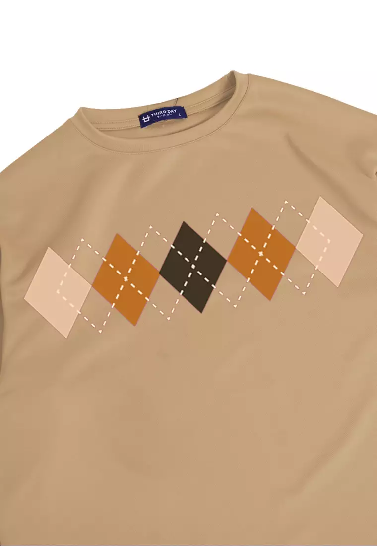 MTM35 kaos oversize korea argyle diamond motif sweater rajut coklat khak