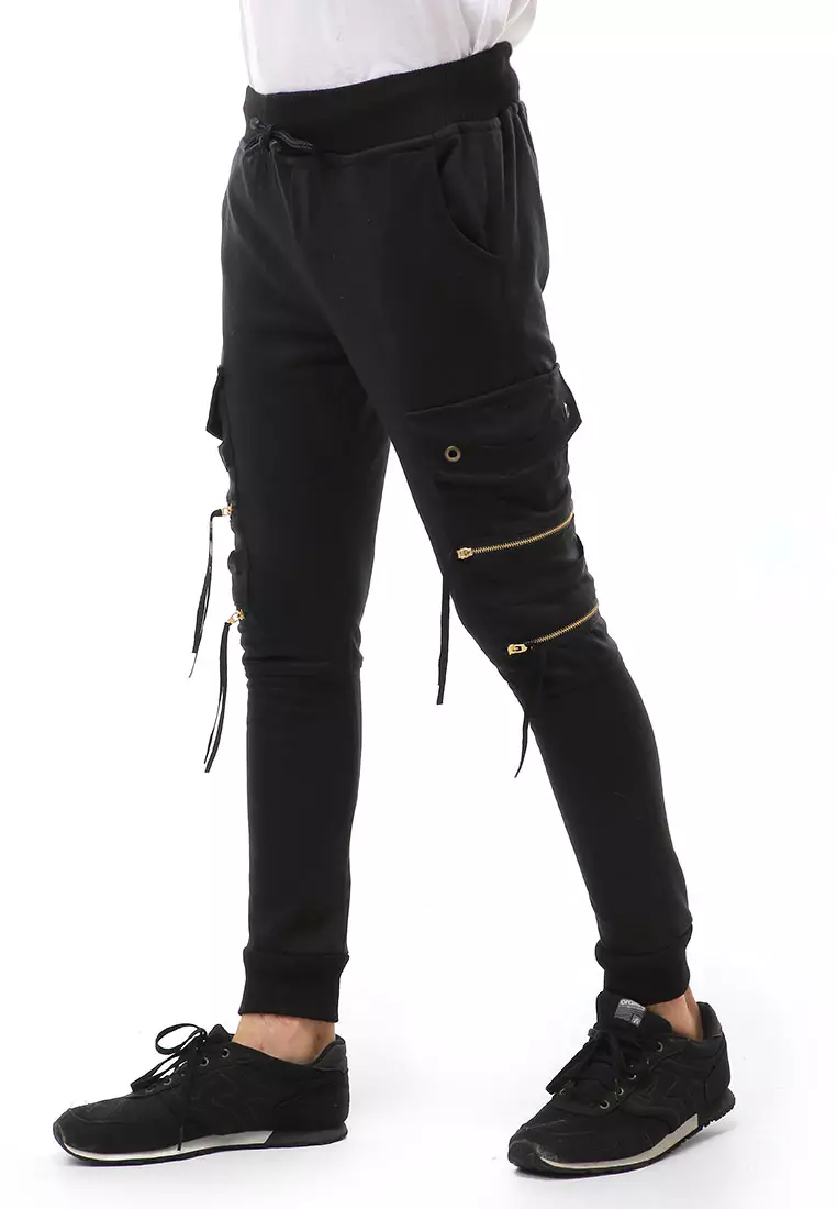 Locko Long Pants Celana Jogger Pria Stylish Double Zipper Material Cotton ORIGINAL - Black
