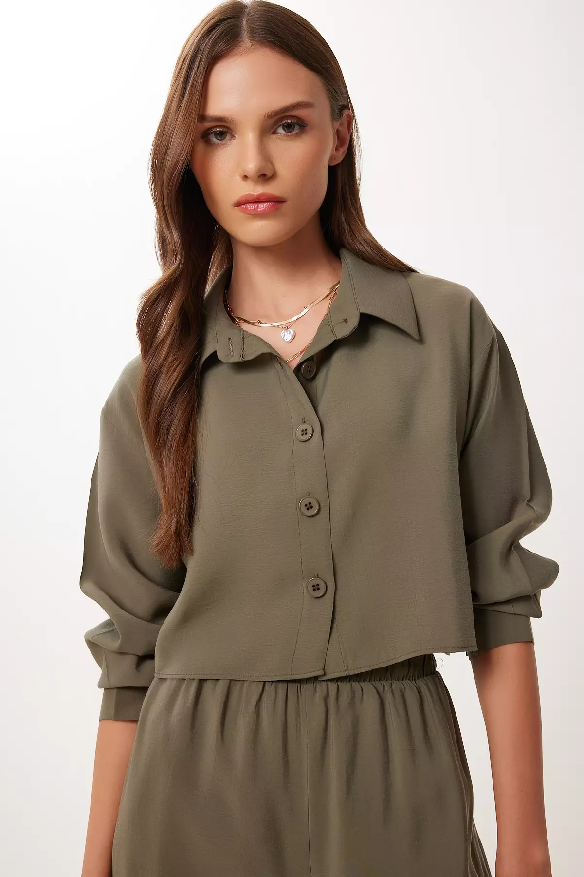 Women's Khaki Modal Shirt Pants Suit Bv00158