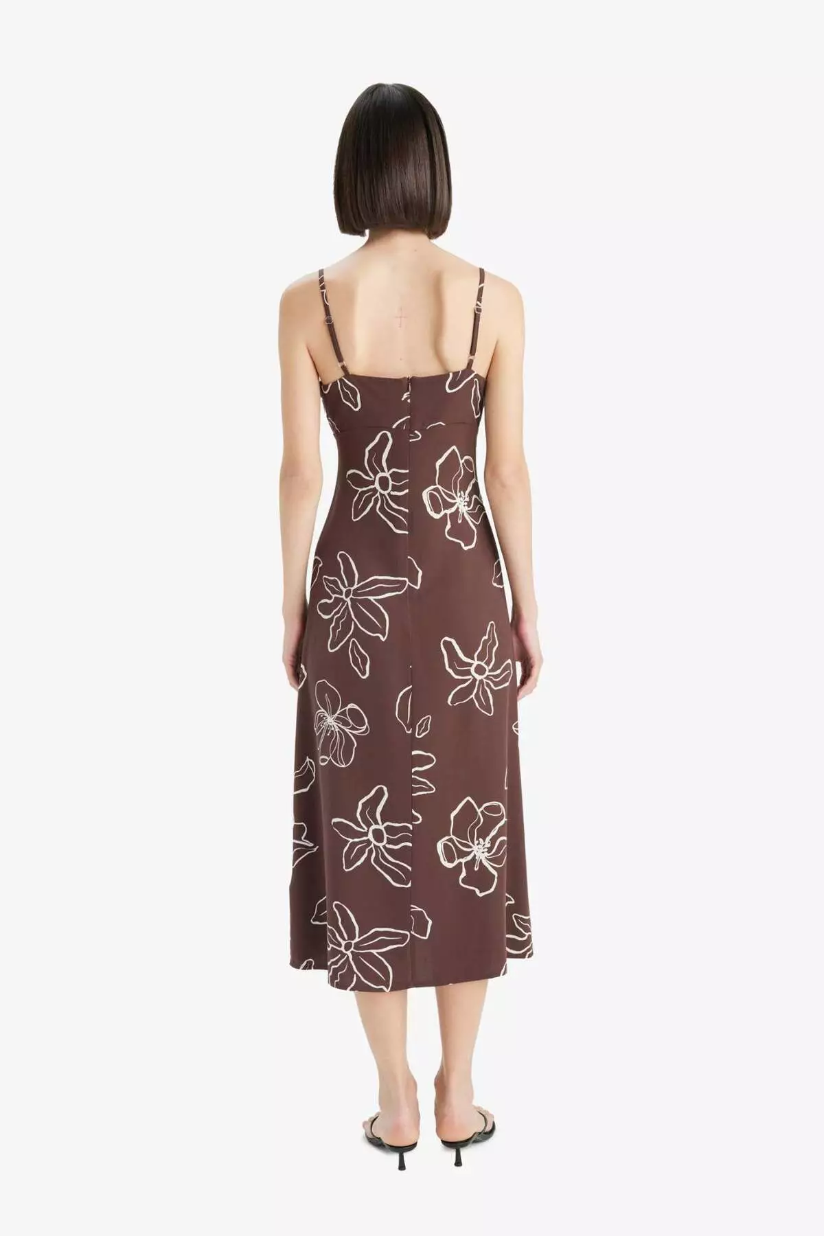 Floral Linen Blend Strap Midi Dress F4098Ax25Sm