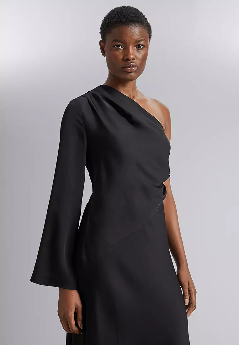 One shoulder satin midi dress hot sale