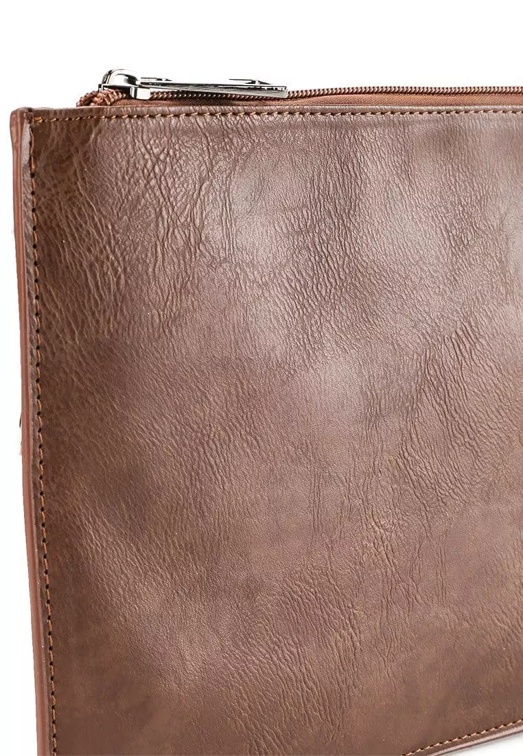 Distressed Leather Slim Pouch Clutch