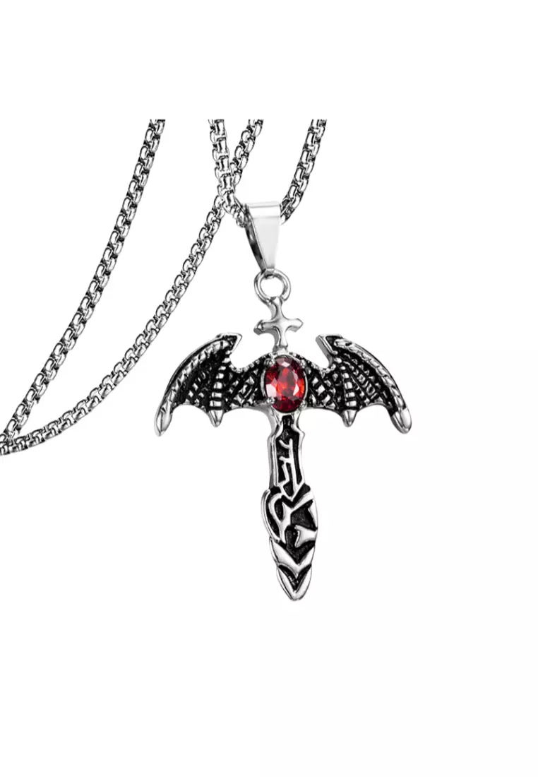 Men's Bat Wings Diamond Cross Titanium Steel Necklace