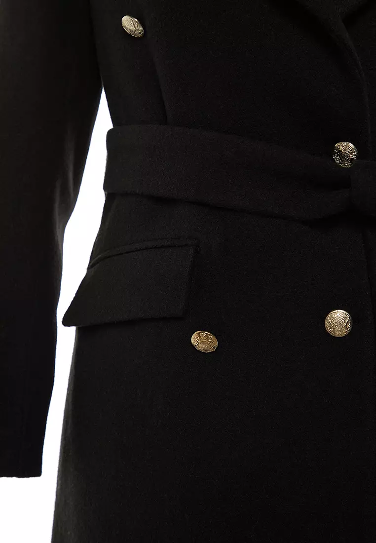 Belt and Button Close Stamp Coat