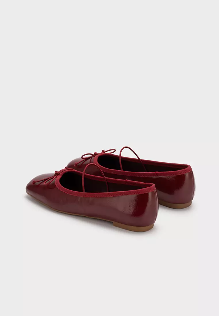 SQUARE TOE BALLET FLATS WITH STRAP & RIBBON 蝴蝶结松紧方头芭蕾平底鞋