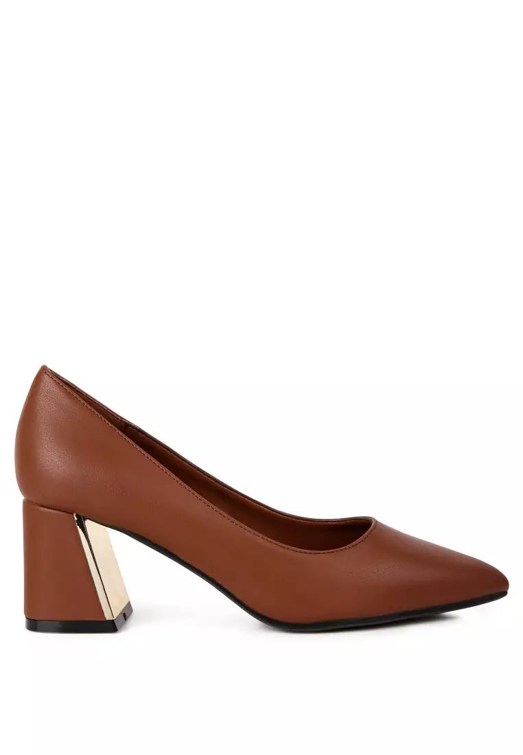 Discount on London Rag  shoes - SKU: Brown Metallic Detail Block Heel Pumps