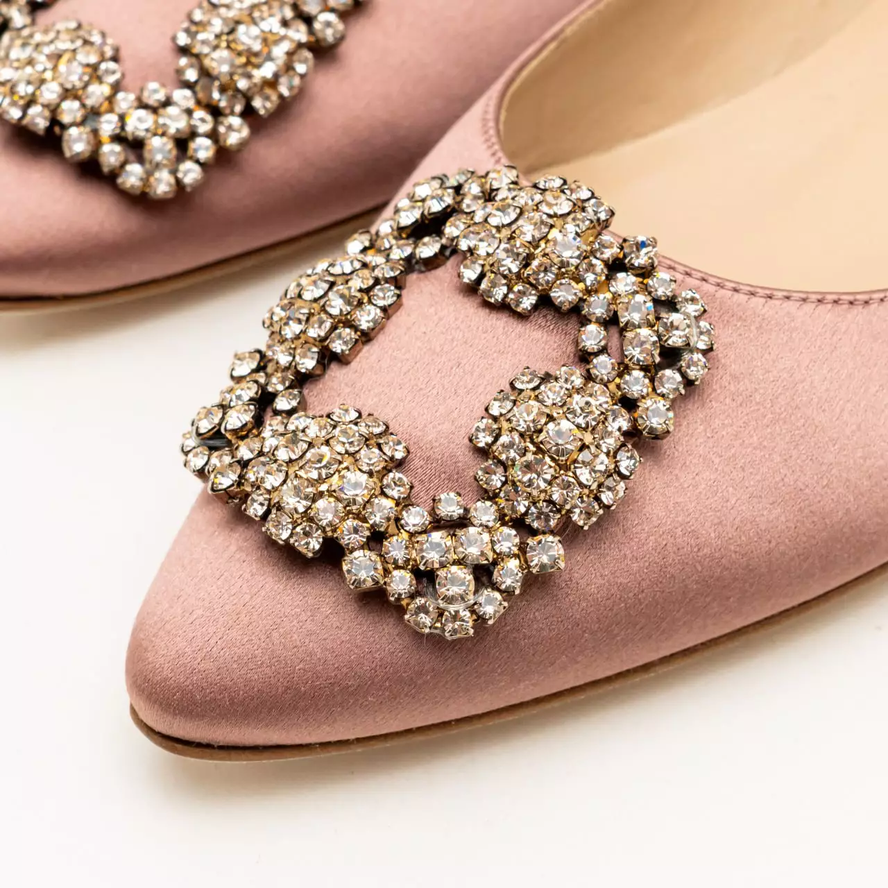Hangisi Flat Satin LSMOR Crystal Buckle Ballerinas Dark Pink