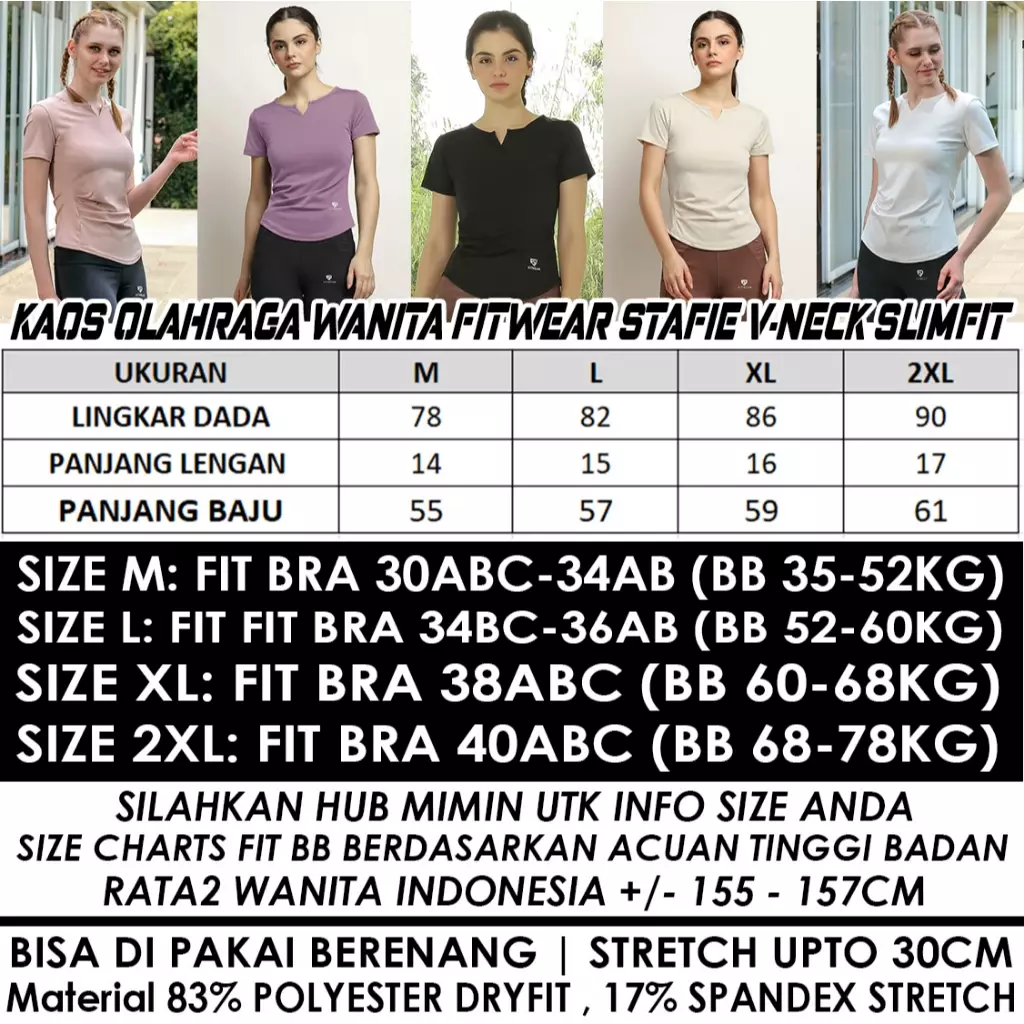 Fitwear - Kaos Olahraga Dryfit Wanita STAFIE V-NECK SLIMFIT S/S - LILAC