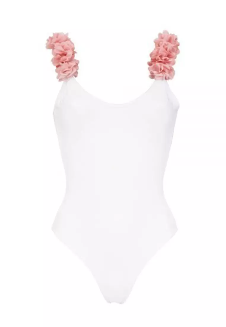 Sexy Backless Floral Collar Cover Belly Triangle One-Piece Swimsuit A22031711W