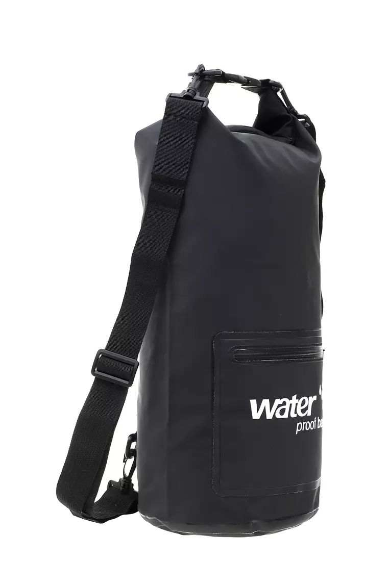 Bloosh Outdoor Waterproof Bucket Dry Bag 10 Liter with Extra Pocket Material Kain Parasut ORIGINAL - Black