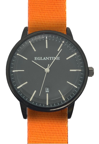 EGLANTINE black and orange EGLANTINE® Paname Fluo 40mm Unisex IP Black Alloy case Quartz Watch, black dial on Orange NATO Strap 900D8AC14E51F9GS_1