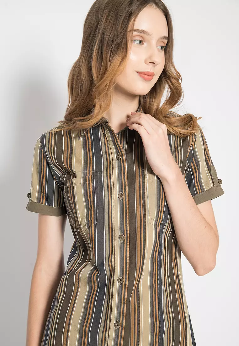 LGS - Kemeja Casual Wanita - Lengan Pendek - Motif Salur - LLSH.380.SL729.509.7C