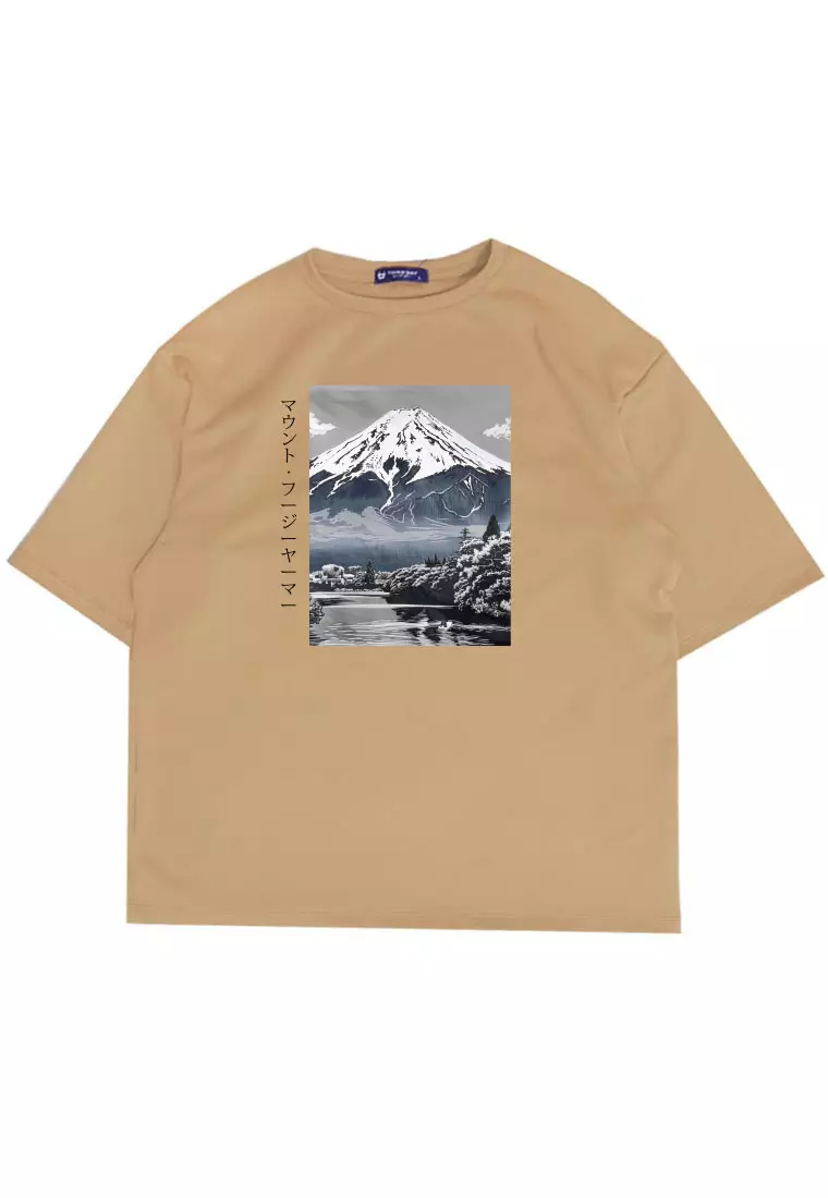 MTT27 Kaos Gambar Gunung Oversize Scubalux Bahan Scuba tebal "mount fuji" Khaki