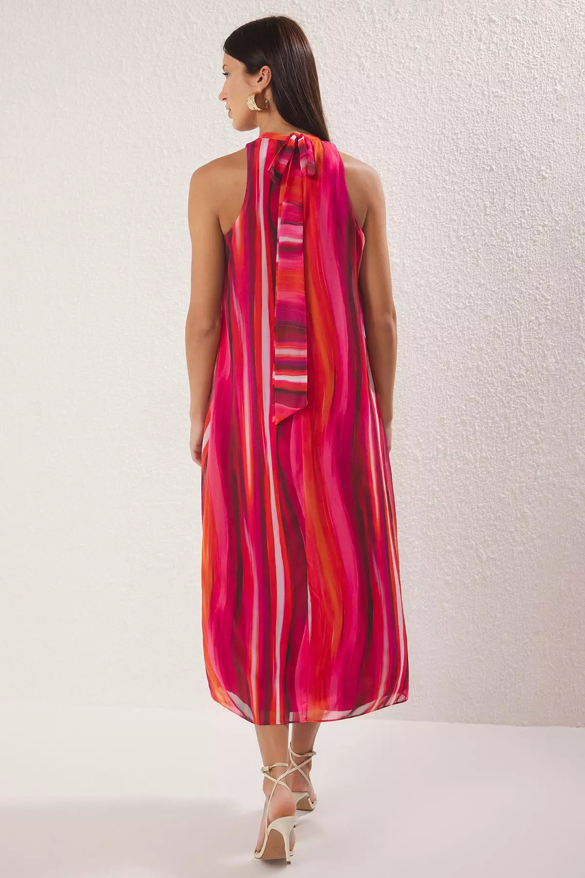 Pink Abstract Straight Cut Maxi Woven Dress Twoss25El00408