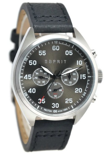 Esprit ES108791001 Jam Tangan Pria Leather Strap - Hitam Silver