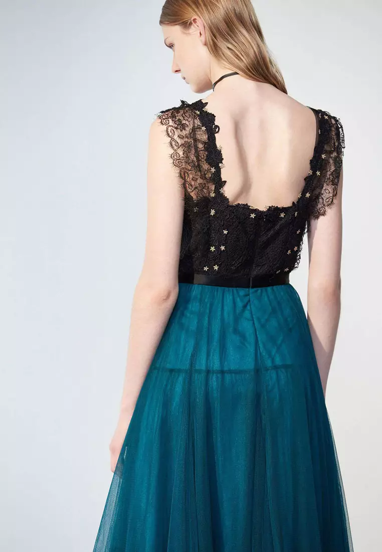 Buy iROO Sleeveless Tulle Maxi Dress With Lace Detail 2025 Online