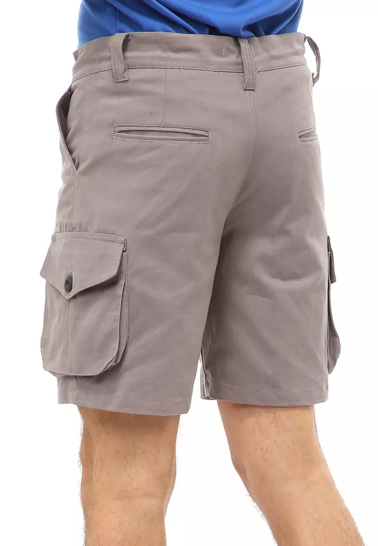Rishham Short Pants Celana Cargo Pendek Kasual Pria Material Cotton Twill ORIGINAL - Light Gray