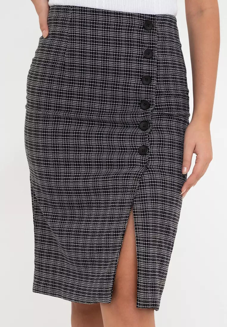 Button Accent Pencil Skirt