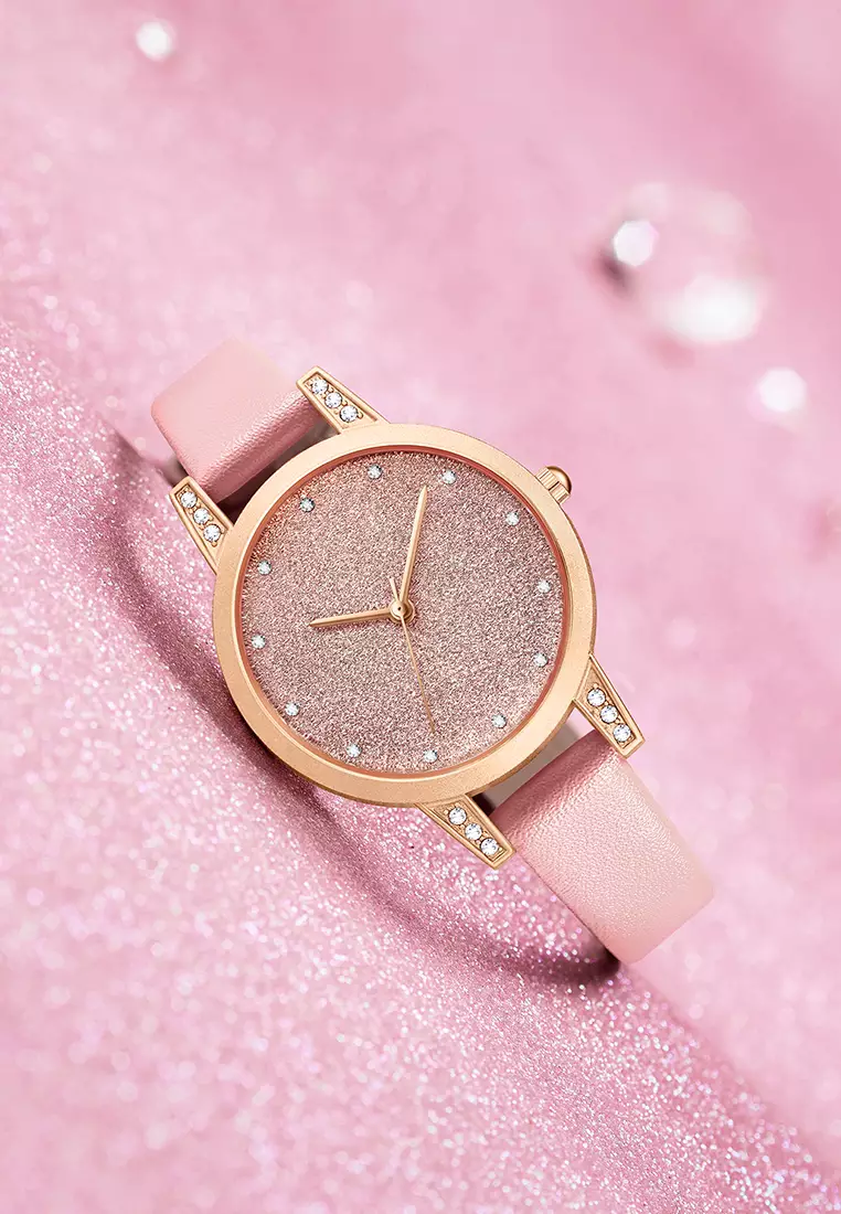 Jam Tangan Wanita Original Korea Mode Tali Kulit Jam Tangan Cewek SL3341 pink