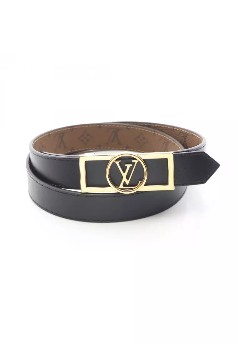 Pre-Loved Louis Vuitton belt Dauphine 25MM reversible belt leather PVC black light brown gold hardware