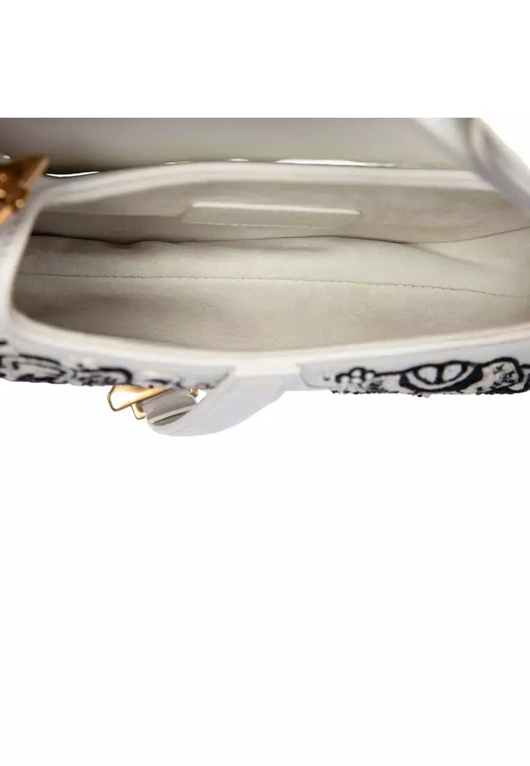 Pre-Loved Dior Mini Calfskin Embroidered And Beaded Saddle Bag