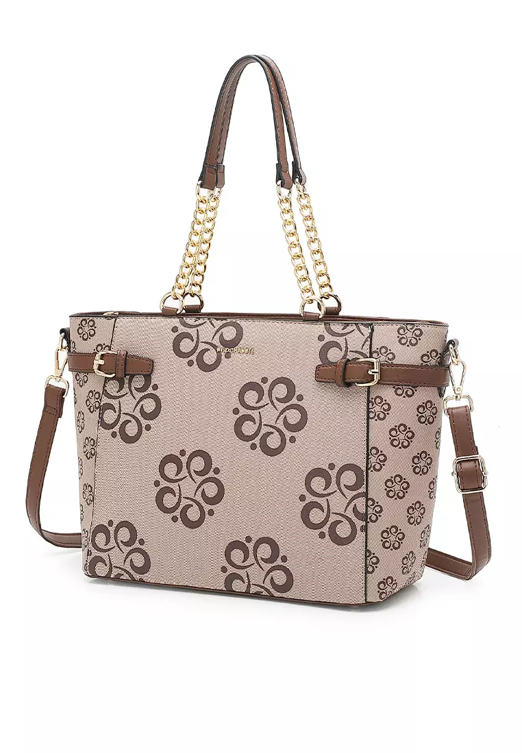 Women's Monogram Top Handle Bag / Sling Bag / Crossbody Bag - Beige