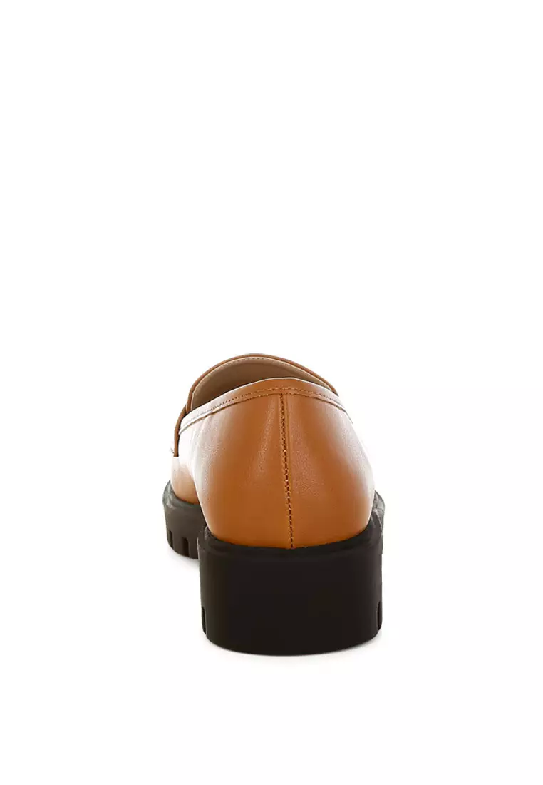 Sepatu Loafer Tebal Kulit Imitasi Warna Coklat Muda