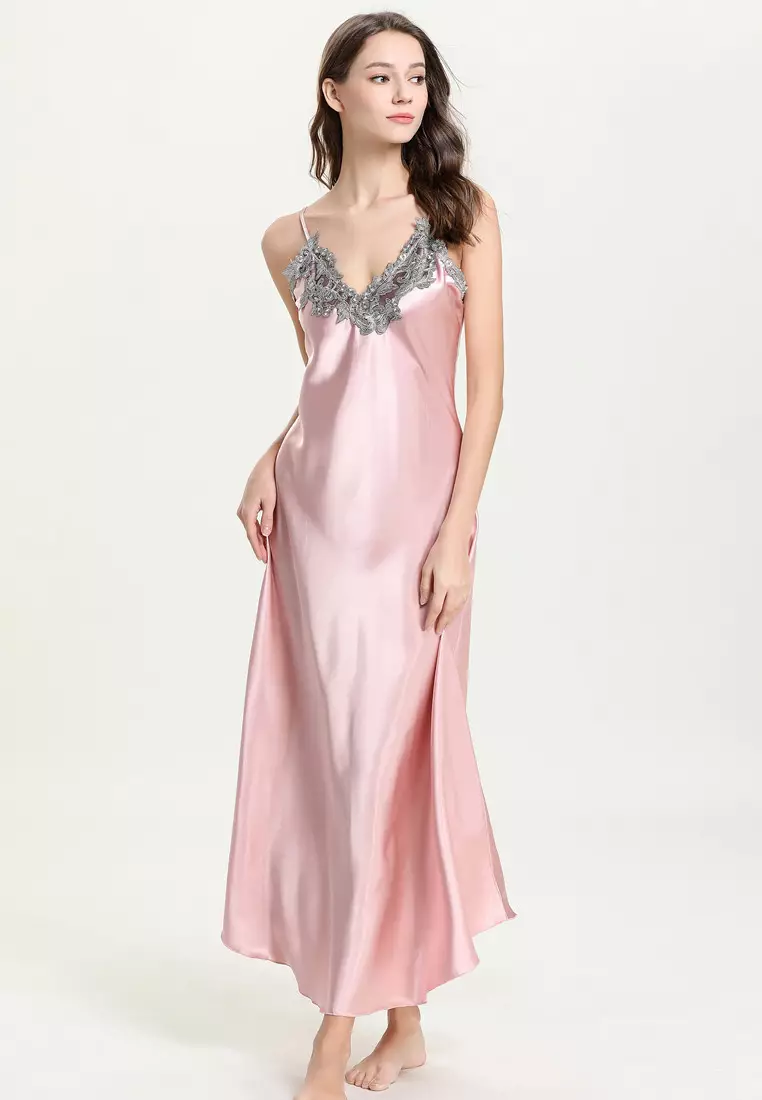 Buy SMROCCO Silk Spagetti Long Dress Nightie L8007 (Pink) Online ...